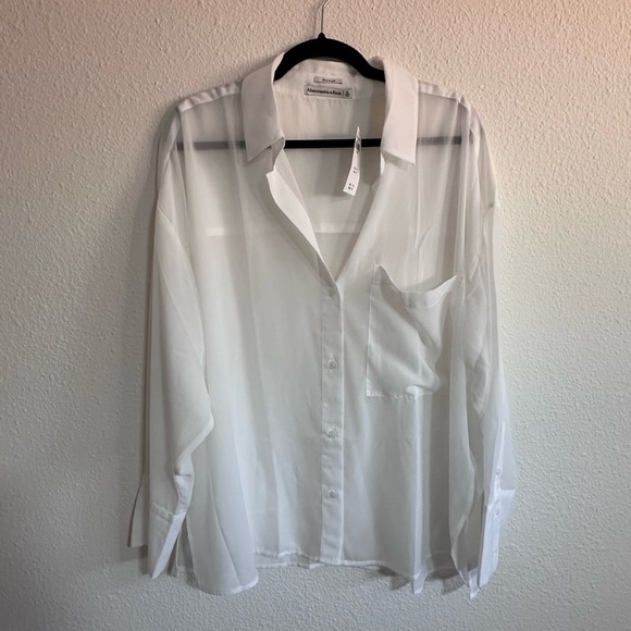 Abercrombie & Fitch Tops - Abercrombie White Long-Sleeve Sheer Button-Up Shirt XL